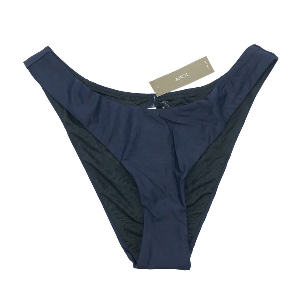J Crew Curved-Waist Cheeky Bikini Bottom Mid-Rise High-Cut Leg Navy Blue L